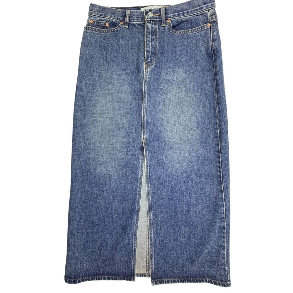GAP Jeans 2002 Y2K Denim Maxi Skirt High Rise Front Slit Vintage Straight 6